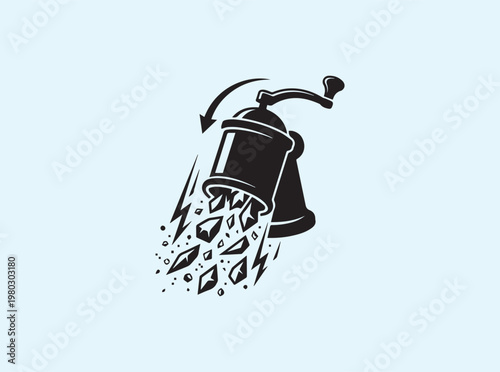 Solid black silhouette of a manual ice crusher with rotating top crank