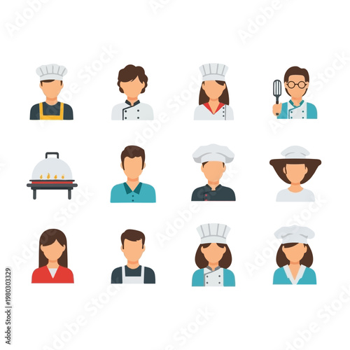 Cartoon chefs and kitchen staff.