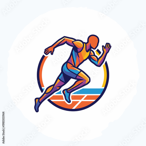 Running athlete in abstract colorful style, representing speed and sports competition