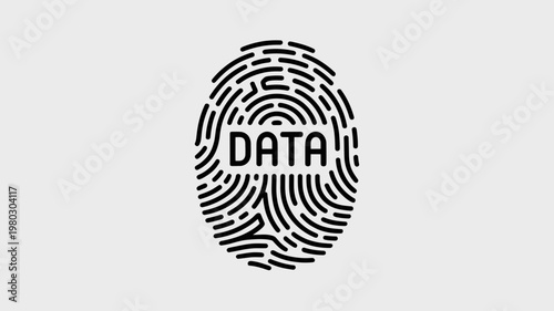A minimalist vector graphic of a fingerprint with the word DATA in the center