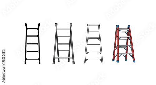 Four different styles of ladders are displayed ranging from simple black outlines to a colorful a frame