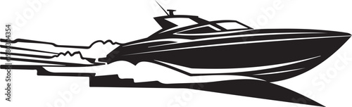 Speedboat, boat, vector, black, silhouette, watercraft, transportation, nautical, icon, graphic