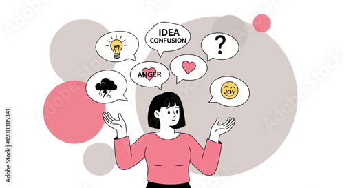 Woman juggling emotions and ideas, representing mental state and confusion