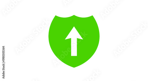 Green Shield with Upward Arrow Icon - Security, Safety, Protection, Growth, Progress