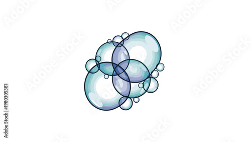 Illustration of a cluster of blue bubbles of various sizes on a white background.