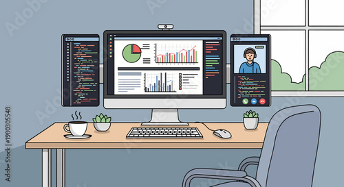 Businessman working on computer desk.