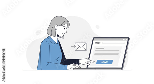 Woman Sending Email on Laptop, Online Communication Concept