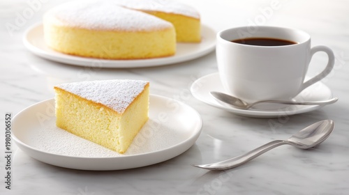 Cheesecake and Coffee on White Plates.