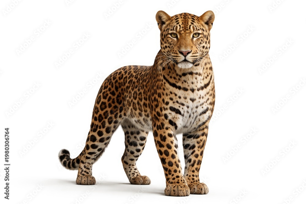Obraz premium Confident leopard standing against a clean white backdrop