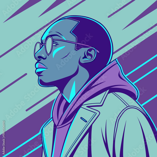 A man with short hair and glasses looks ahead