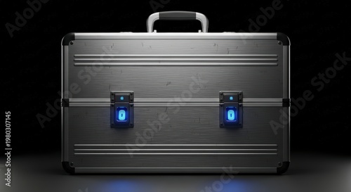 Secure metallic briefcase with digital locks.