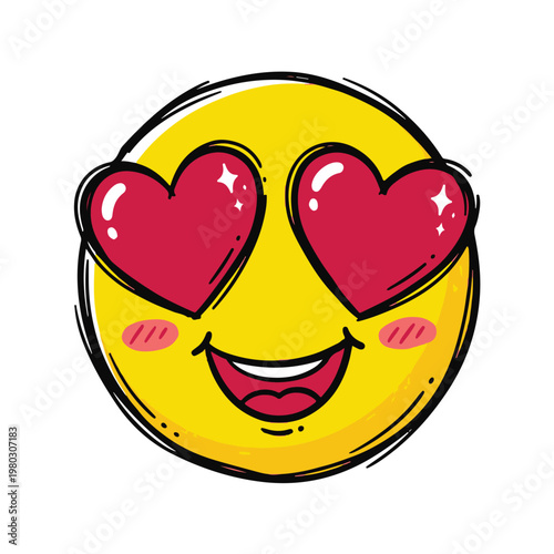 A doodle of a smiling emoji with heart eyes and rosy cheeks