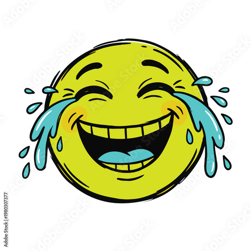 A colorful doodle of a laughing emoji with tears of joy on its face