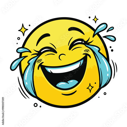 A colorful emoji doodle of a laughing face with tears of joy