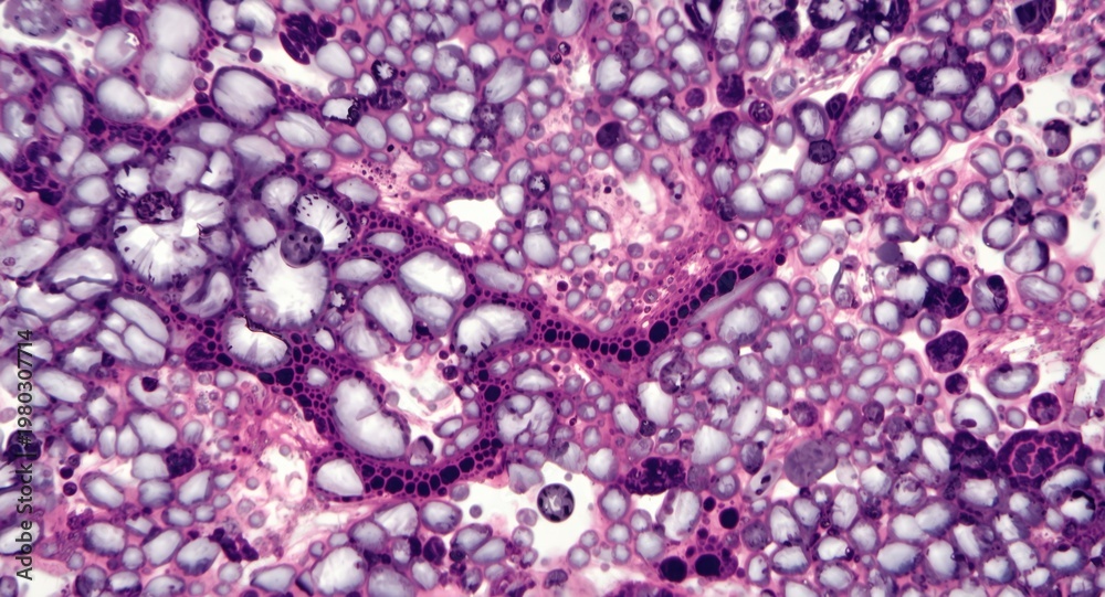 Obraz premium Microscopic snapshot of tuberculosis related granulomatous lung inflammation with copyspace