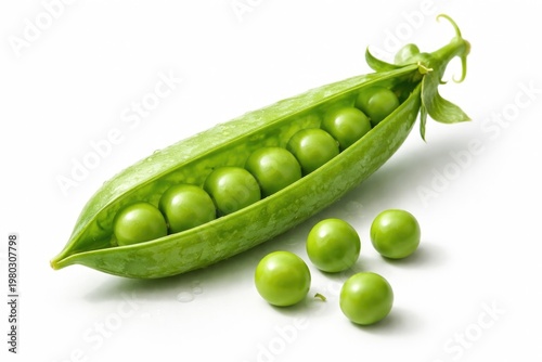 Fresh green pea pod isolated on a bright white backdrop