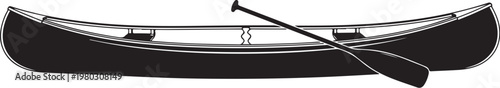 Black canoe, vector boat, rowing boat, watercraft icon