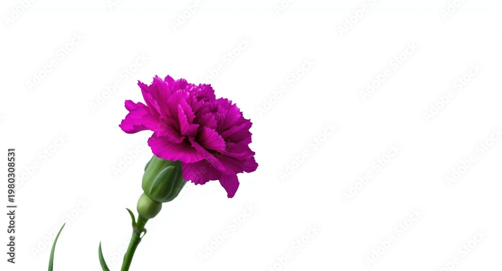 Fototapeta premium Vivid purple carnation flower framed by a smooth white background