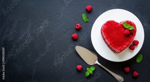 Heart shaped red velvet cake dessert.