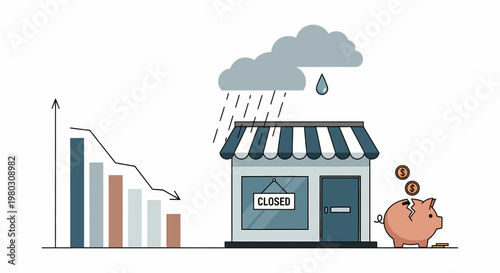 Closed shop with falling sales graph.