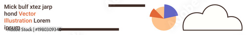 Data storage, cloud technology, information sharing, digital analytics, business reporting, modern tech. A pie chart, cloud icon and textual elements. Data storage and cloud technology concept