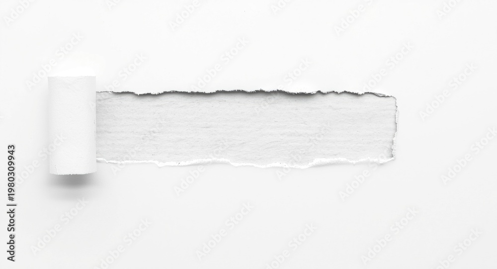 Obraz premium White background with torn cardboard featuring a jagged hole