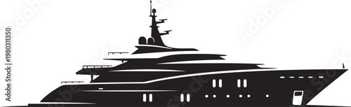 Luxury yacht, black silhouette, vector boat, nautical icon