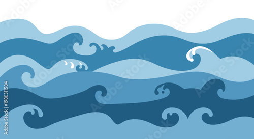 Abstract Blue Ocean Waves Seamless Pattern Background