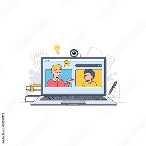 Two people video chatting on laptop.