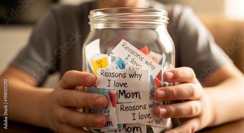 Person holding jar with love notes.