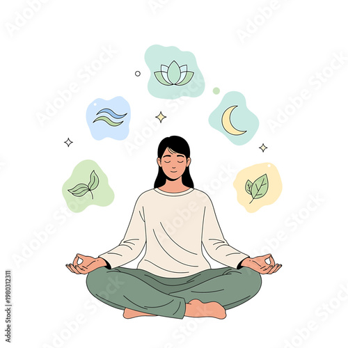 Woman meditating in lotus position peacefully 5.