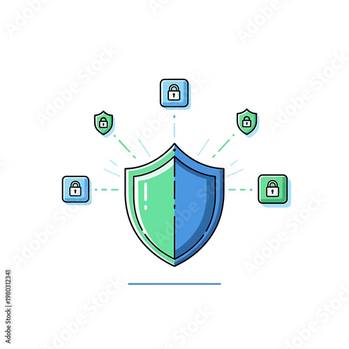 Shield with lock icons protection.