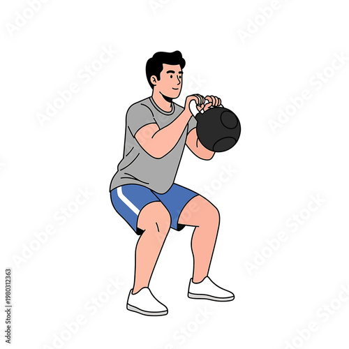 Man doing squats with medicine ball.