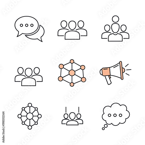People Communication Teamwork Icons Set.