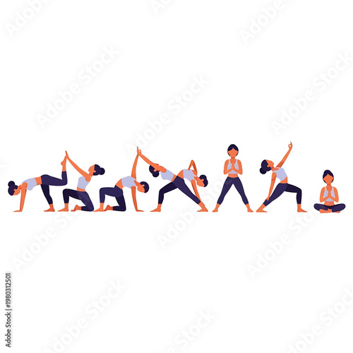 Women in various yoga poses sequence.