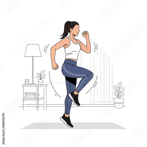 Woman doing high knees exercise.