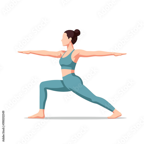 Woman in Warrior Yoga Pose Fitness 1.