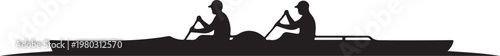 Black silhouette rowing boat vector, rowing team, oarsmen, water sports icon