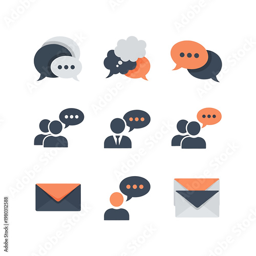 Chat speech bubbles and icons.