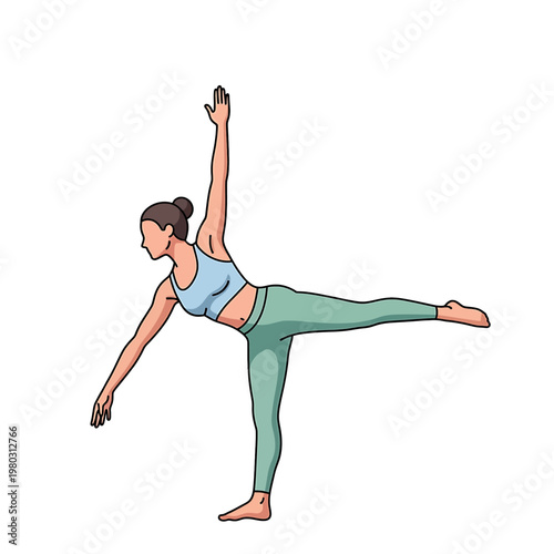 Woman in yoga balance pose standing 1.
