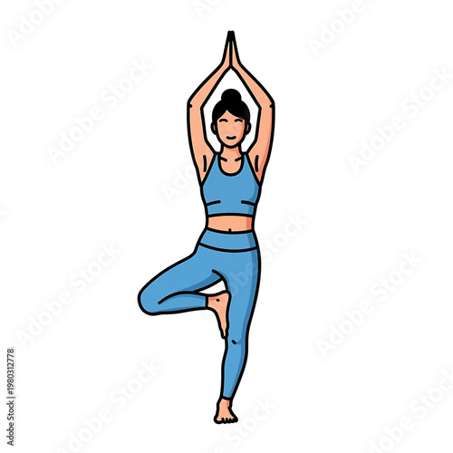 Woman in yoga tree pose standing 4.