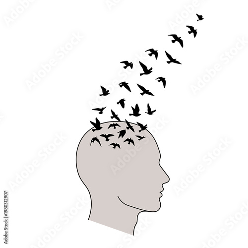 Birds flying out of human head 1.