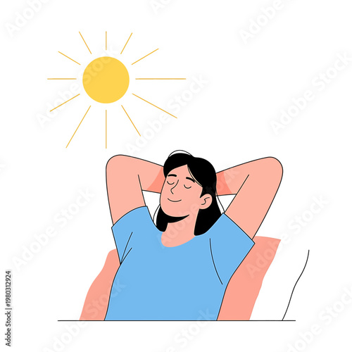 Woman Relaxing in Blue T Shirt.