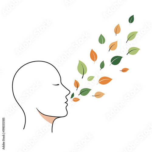 Person Blowing Leaves from Mouth.