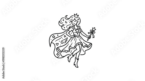 Charming Fairy Princess Outline in Minimalist Style