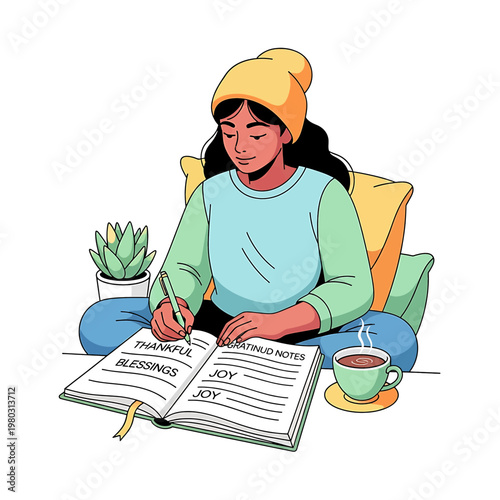 Woman writing in a notebook.