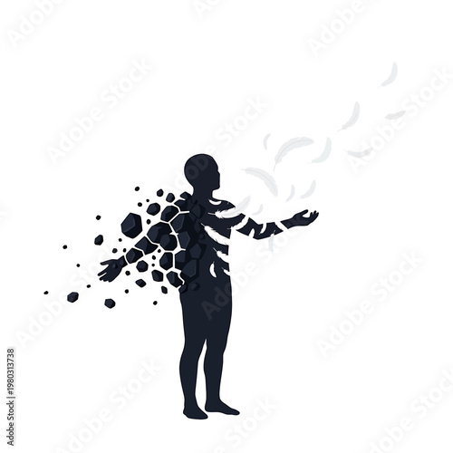 Silhouette of a person releasing butterflies.