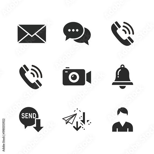 Black icons of communication technology symbols.