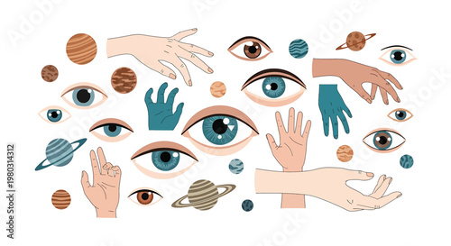 Hands and Eyes with Planets Around.