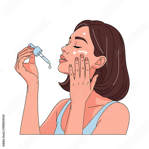 Woman applying facial serum or oil.